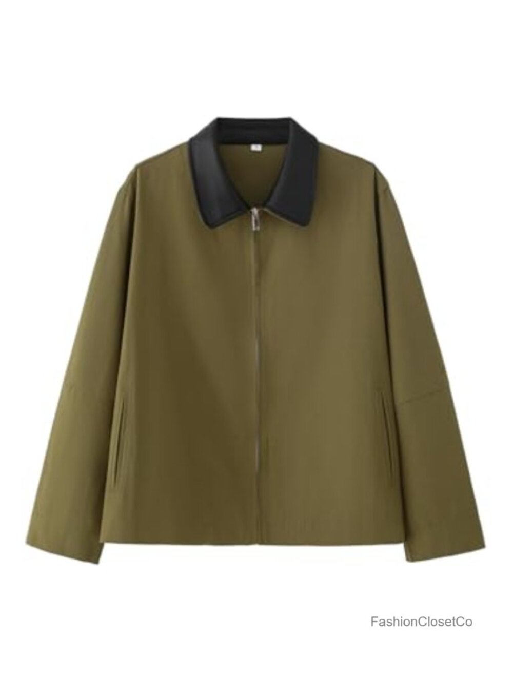 Women's Cropped Barn Jacket Contrast Collar Lightweight Canvas Utility Coat